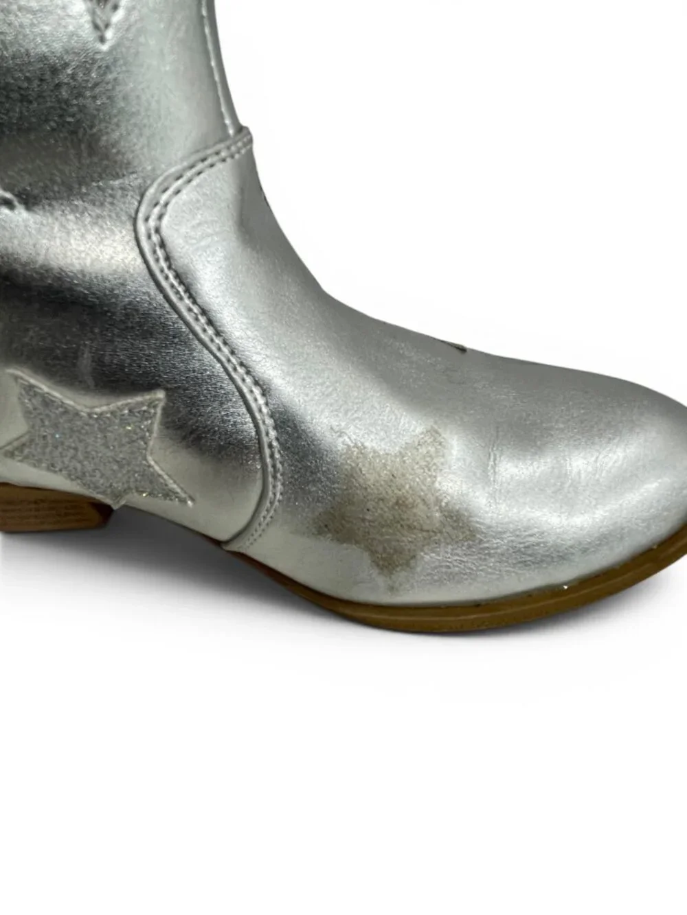 Dream Pairs Silver Faux Leather Glitter Star Western Cowgirl Boots Kids Girls 3